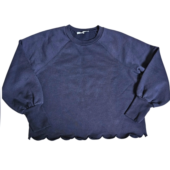 Frame Navy Scallop Crew Neck Sweatshirt Size M - Picture 1 of 10